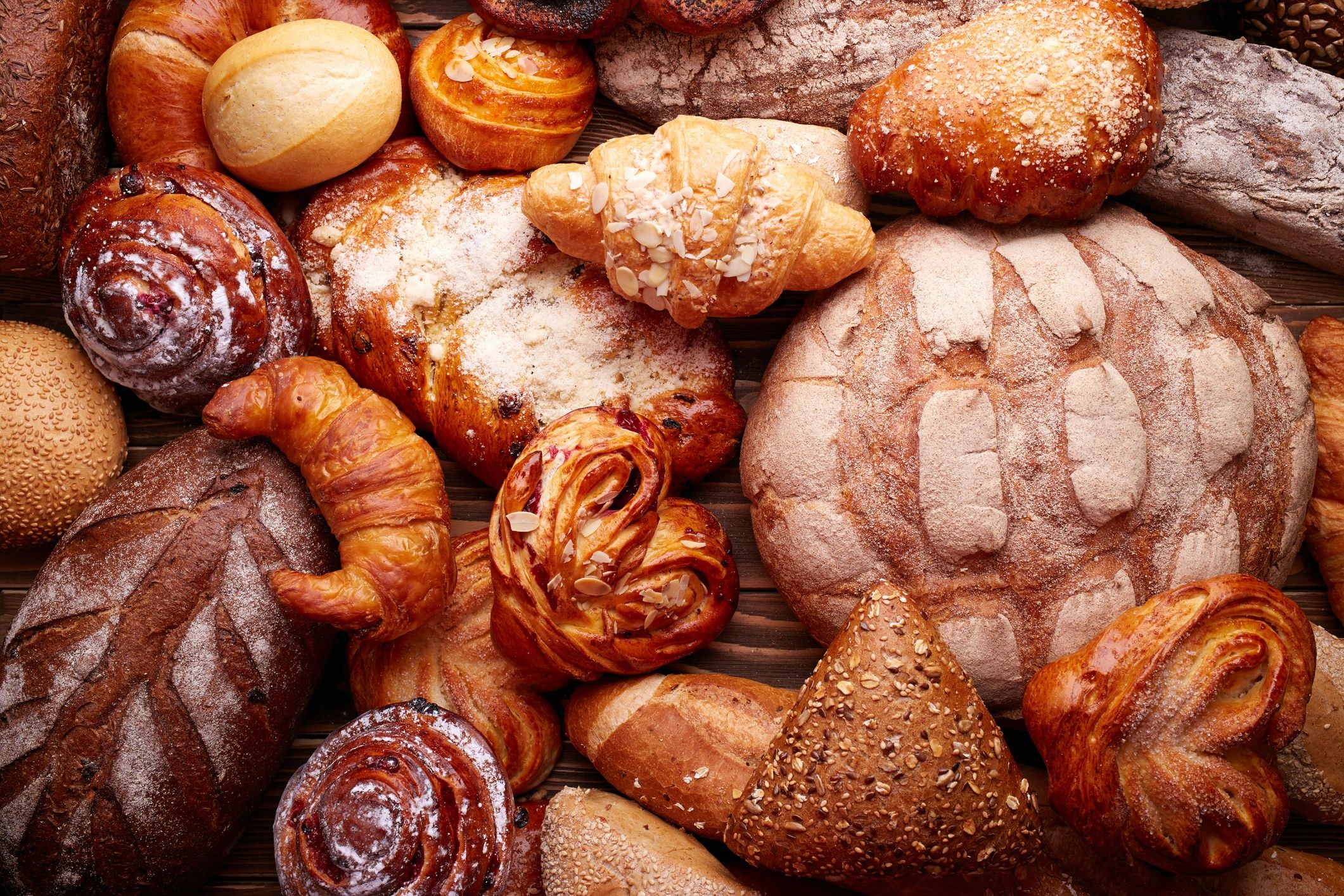 Assorted pastries in bakery display